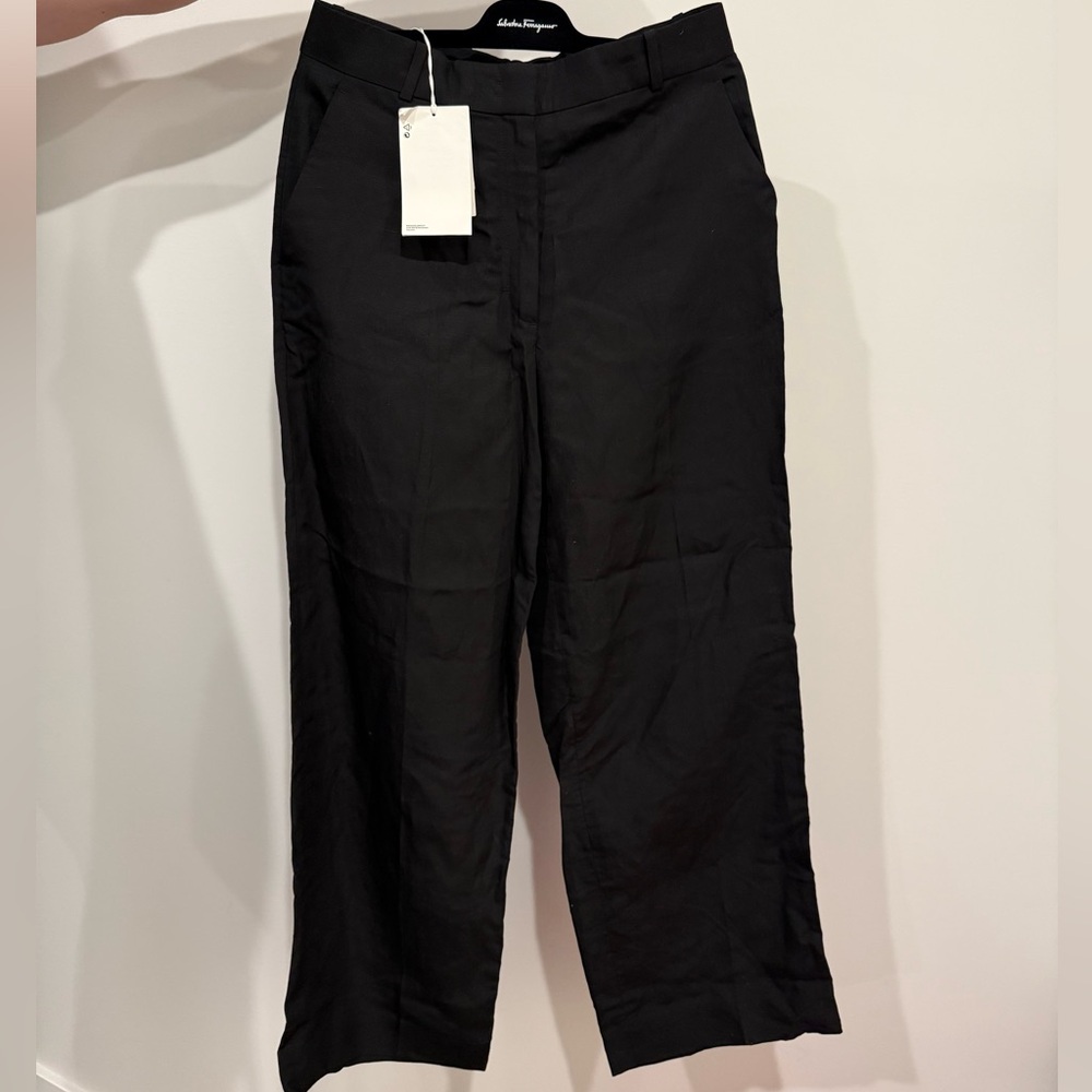 COS Women’s Classic Black Linen Wide Leg Trousers Pants, size 8